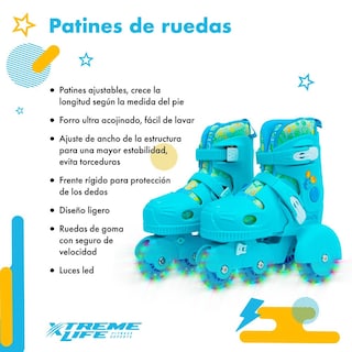 Foto 2 | Patines Ajustables con Protección Frenos Luz Led color Azul para Niño