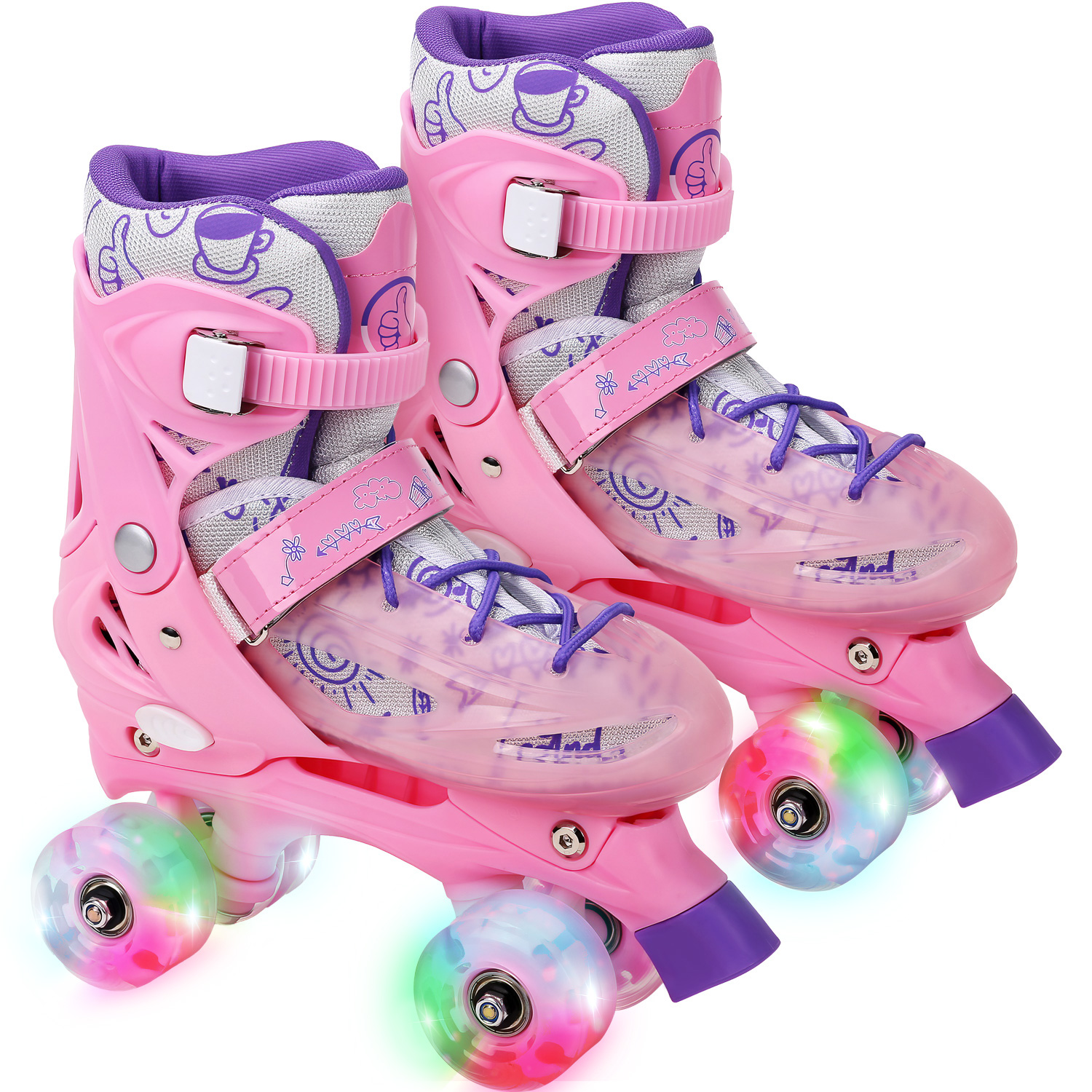 Patines de 4 Ruedas Little Monkey Rosas Ajustables 18-23 cm para Niña