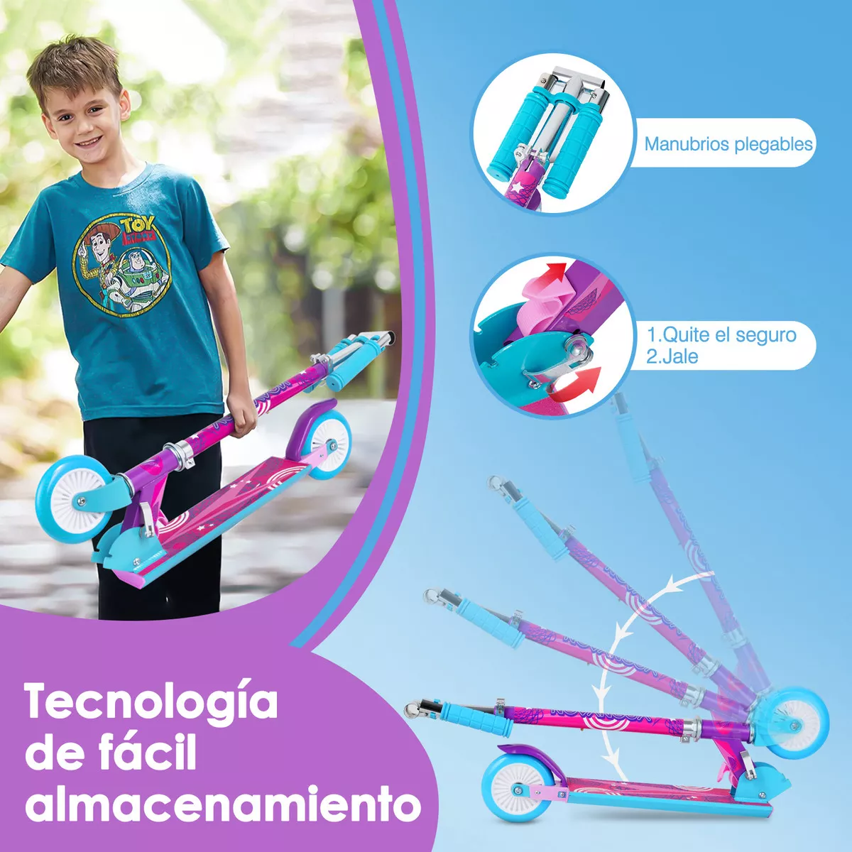 Foto 3 pulgar | Scooter Plegable Ligero Y Con Manubrio De Altura Ajustable Eo Safe Imports Esi-14518 Multicolor