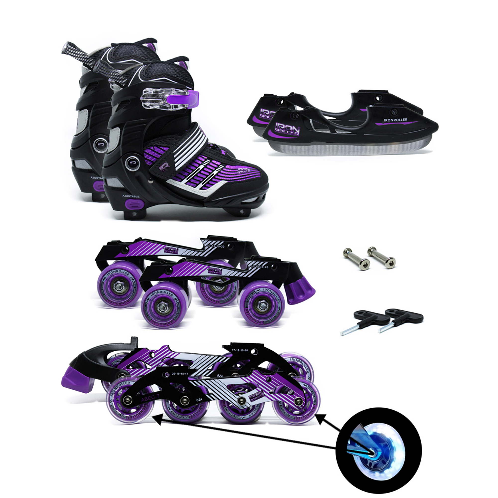 Patines Intercambiables 3 En 1 Ajustables Iron Roller