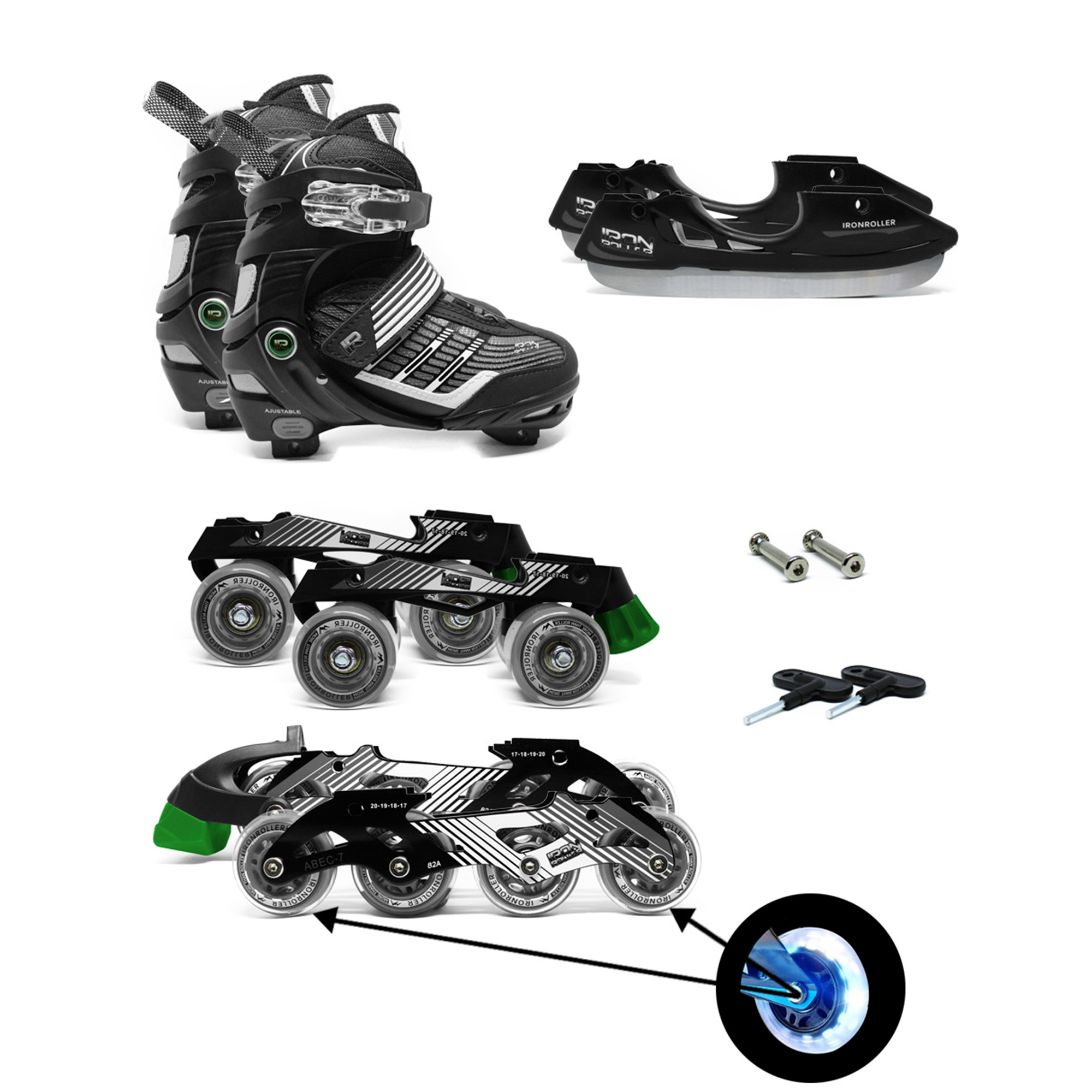 Patines Intercambiables 3 En 1 Ajustables Iron Roller