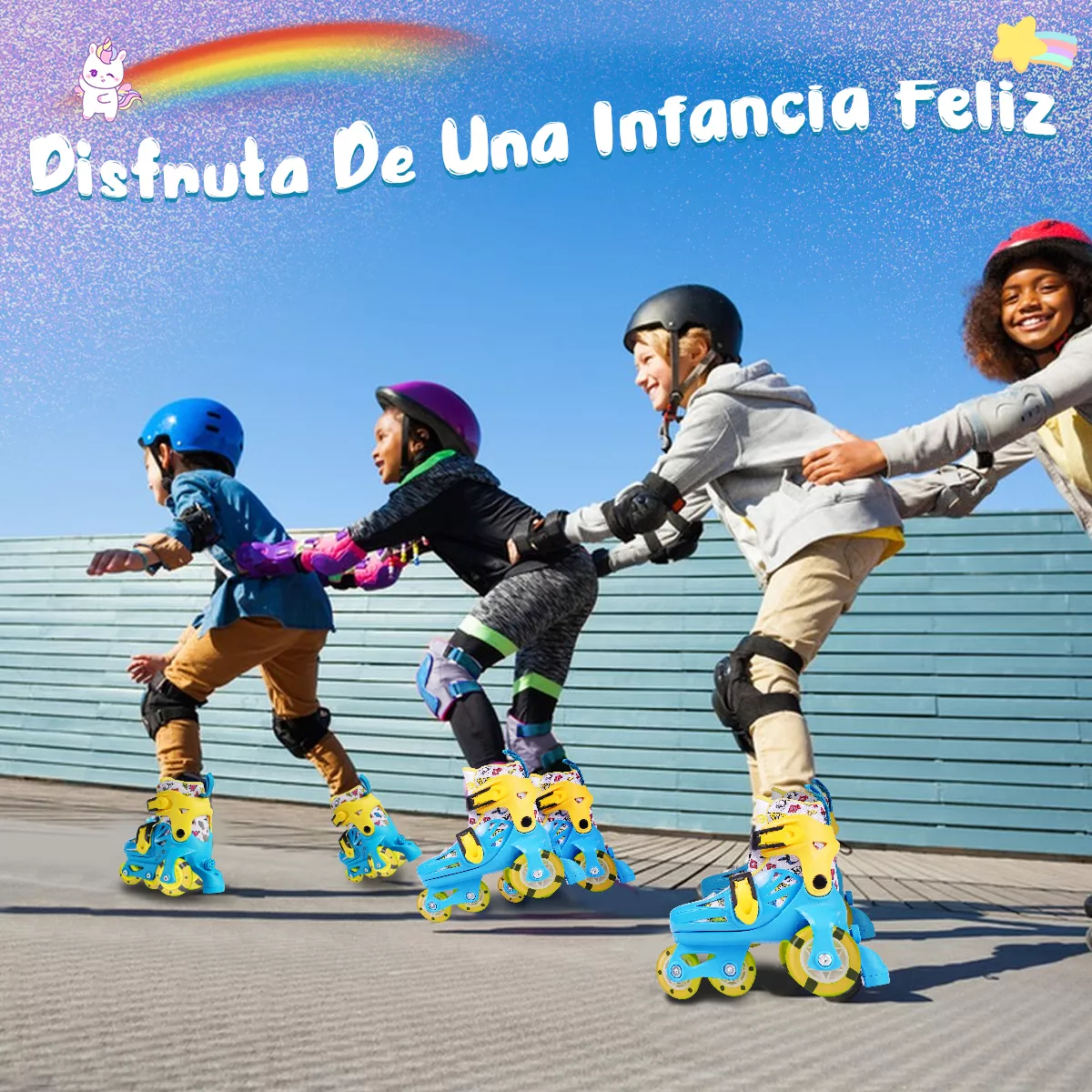 Foto 4 pulgar | Patines 4 Ruedas Ajustable Niño Niña Con Led Protecciones Talla: Xs Eo Safe Imports Esi-17520