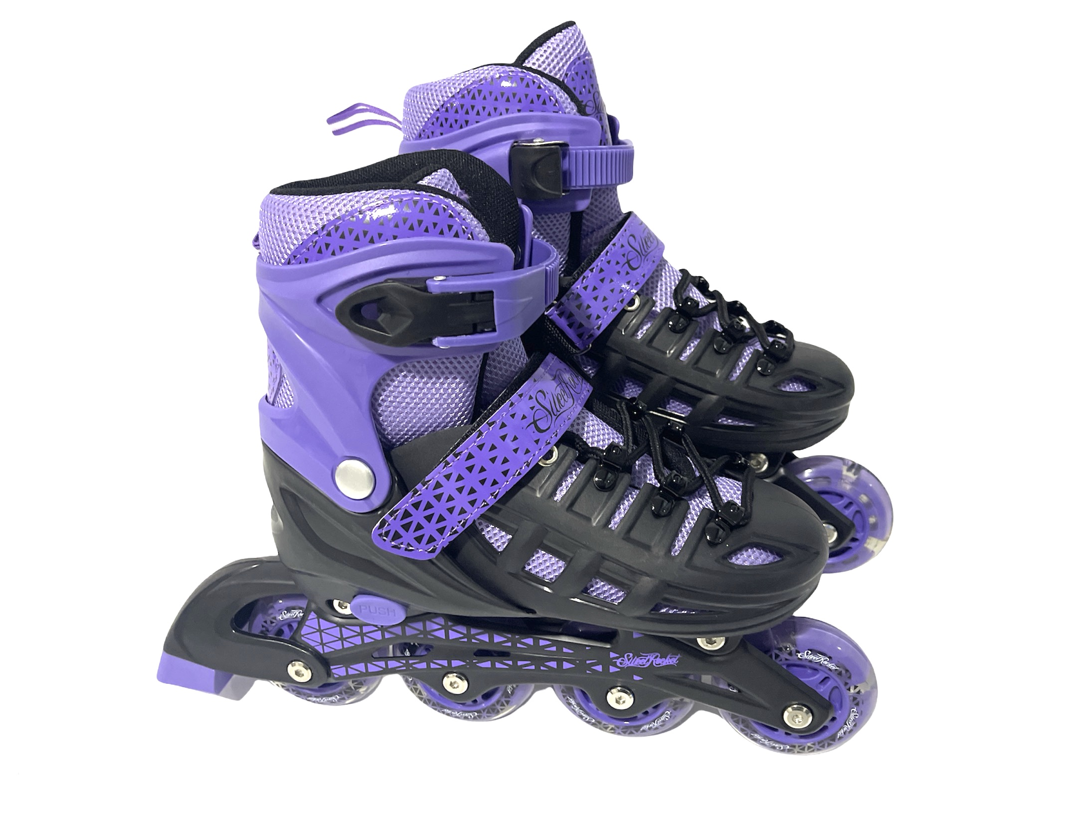 Combo Pro de Patines Ajustables Ch (19 A 21 Cm) color Negro incluye Mochila, Set De Protecciones y Kit Entrenador