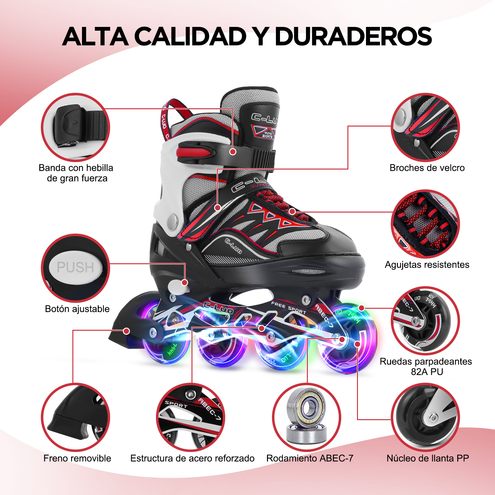 Foto 4 pulgar | Patines Ajustables para niños y Adultos con Llantas Iluminadas Generac S10109-L color Rojo/Negro