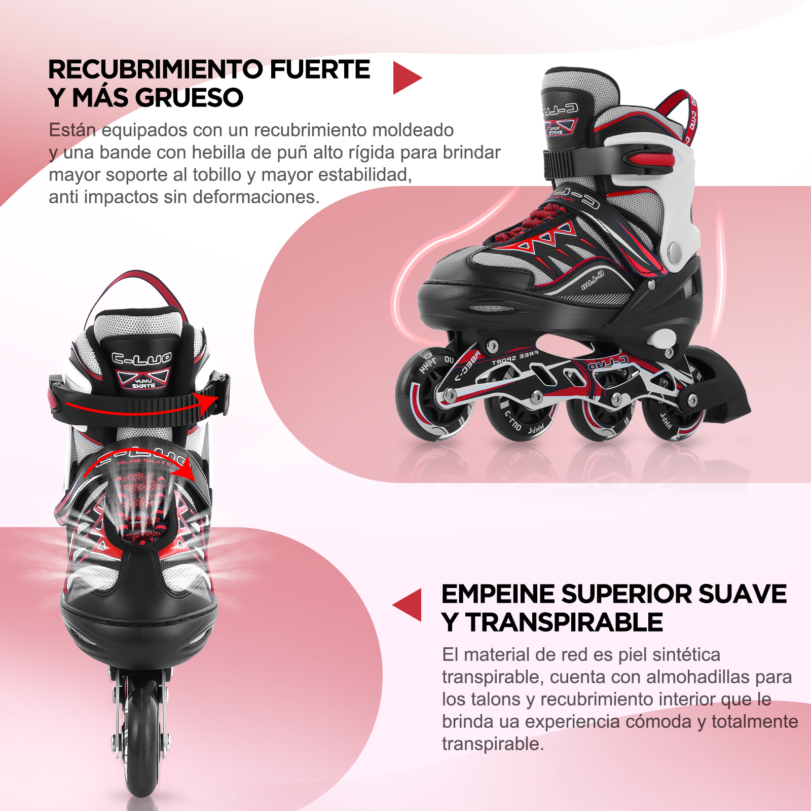 Foto 5 | Patines Ajustables para niños y Adultos con Llantas Iluminadas Generac S10109-L color Rojo/Negro