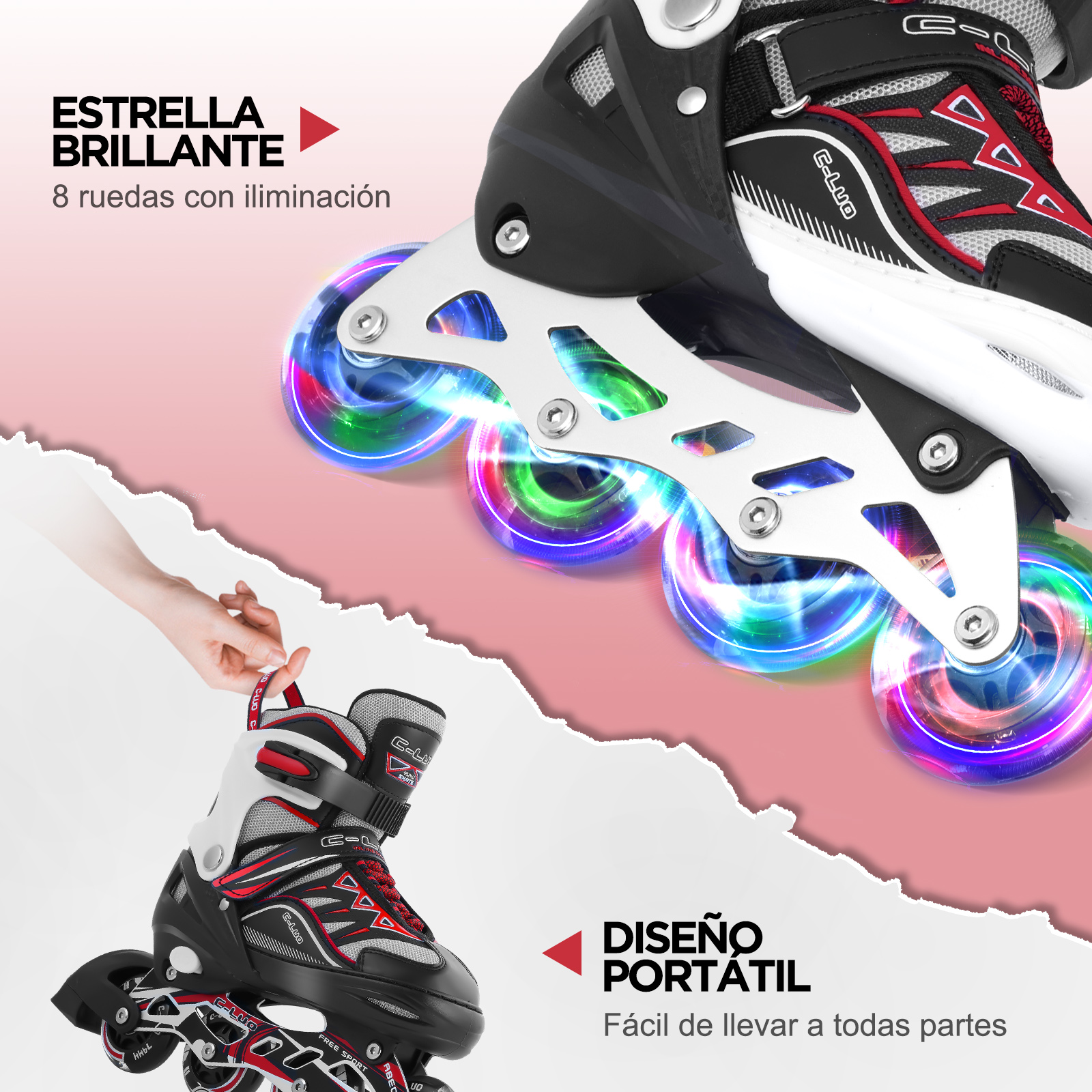 Foto 6 | Patines Ajustables para niños y Adultos con Llantas Iluminadas Generac S10109-L color Rojo/Negro