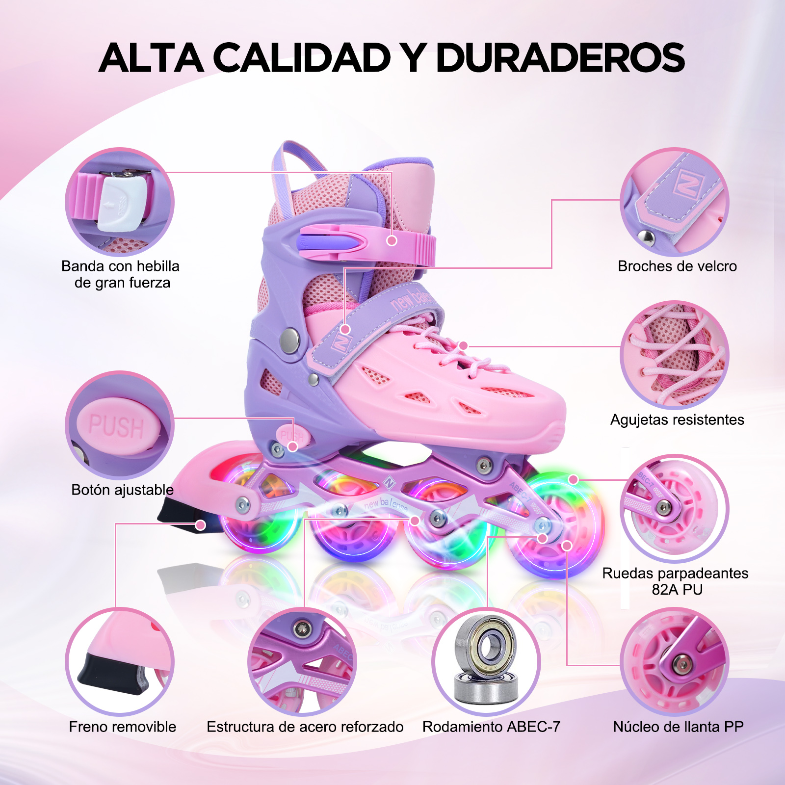 Foto 4 pulgar | Patines En Línea Ajustables con llantas iluminadas Generac S10111-S Color Rosa Y Violeta Para Niños y Adultos