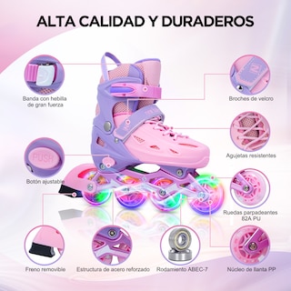 Foto 3 | Patines En Línea Ajustables con llantas iluminadas Generac S10111-S Color Rosa Y Violeta Para Niños y Adultos