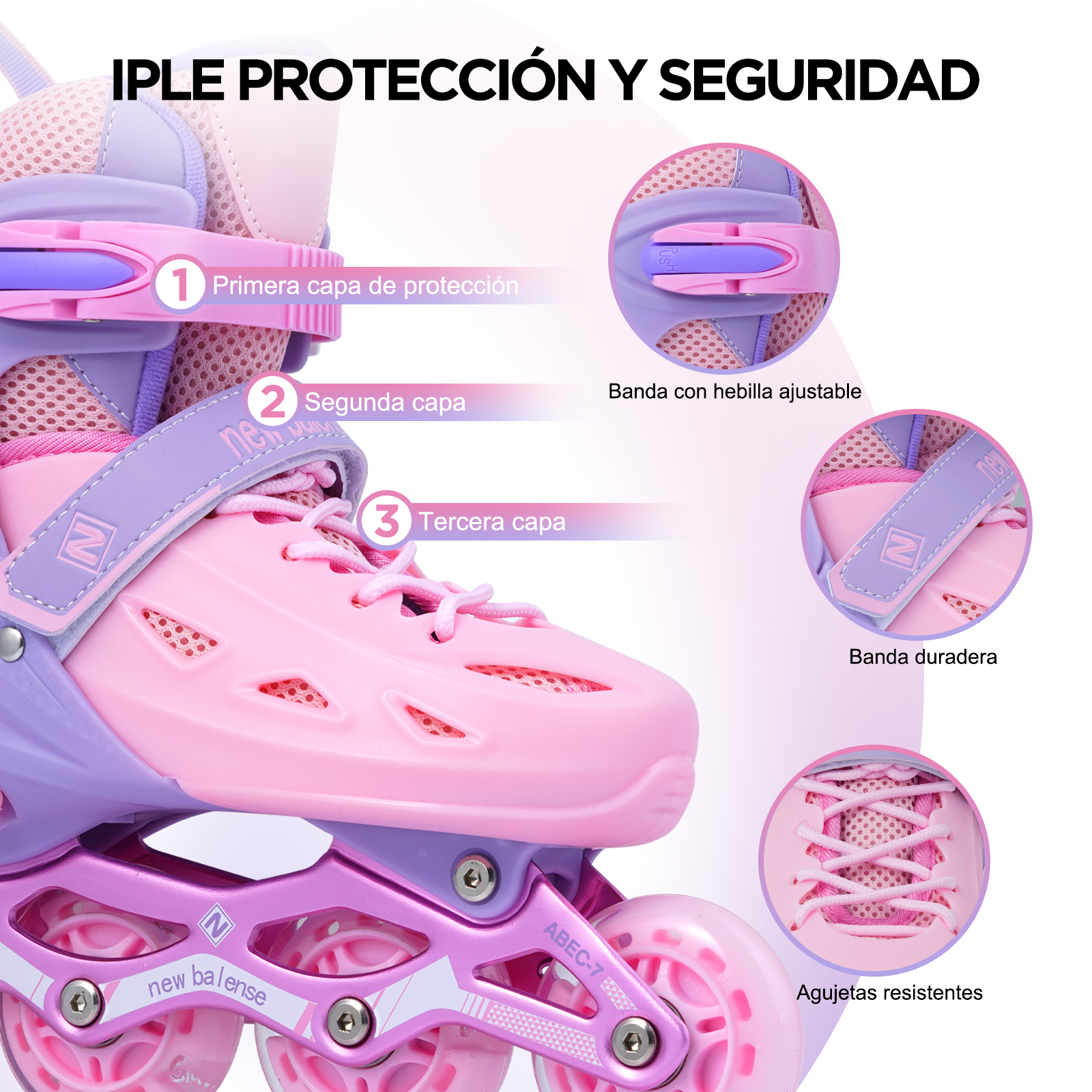 Foto 4 | Patines En Línea Ajustables con llantas iluminadas Generac S10111-S Color Rosa Y Violeta Para Niños y Adultos