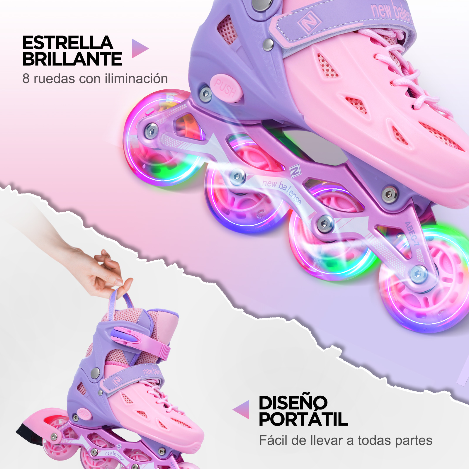 Foto 7 pulgar | Patines En Línea Ajustables con llantas iluminadas Generac S10111-S Color Rosa Y Violeta Para Niños y Adultos