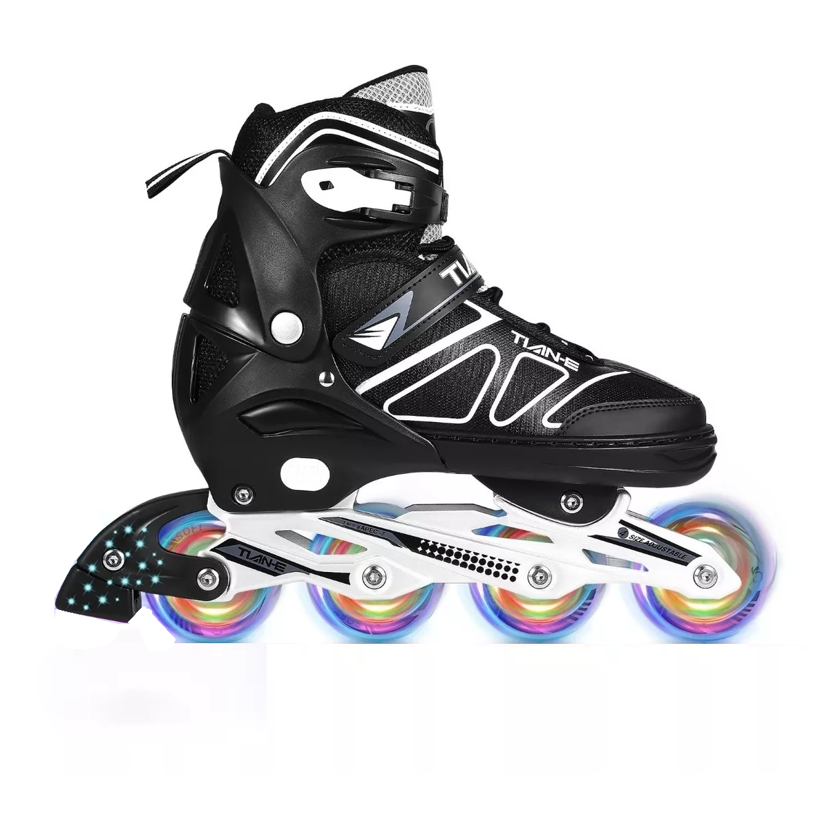 Patines En Línea Profesionales  Ajustables Con Luces Talla XL. Eo Safe Imports Esi-8890 Negro
