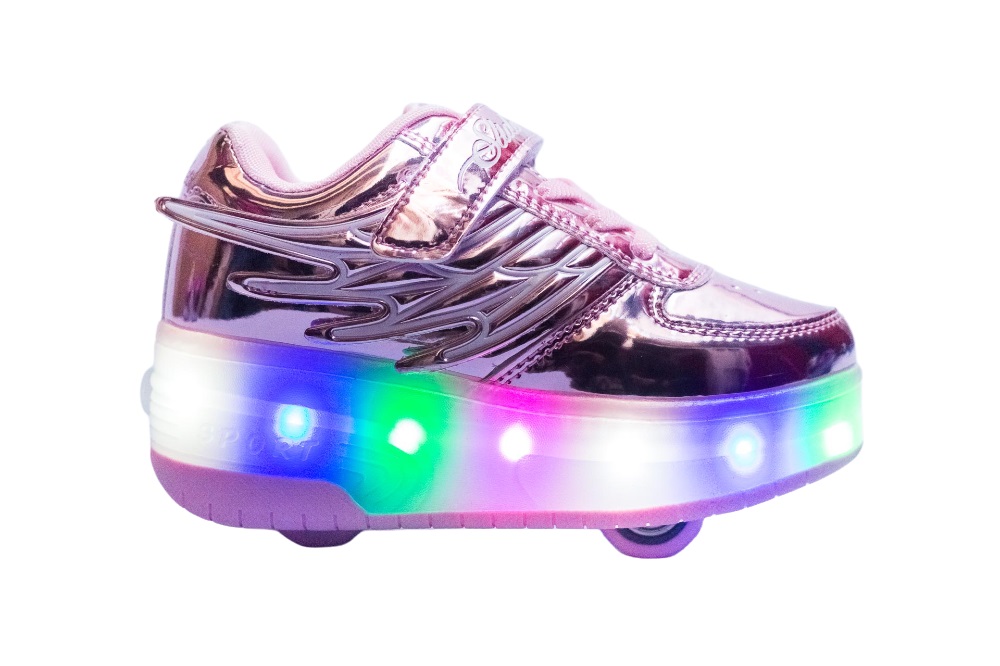 Foto 2 pulgar | Tenis Patín Con Luces Led Y Dos Ruedas Movibles, Diseño Alas Color Rosa Metálico.