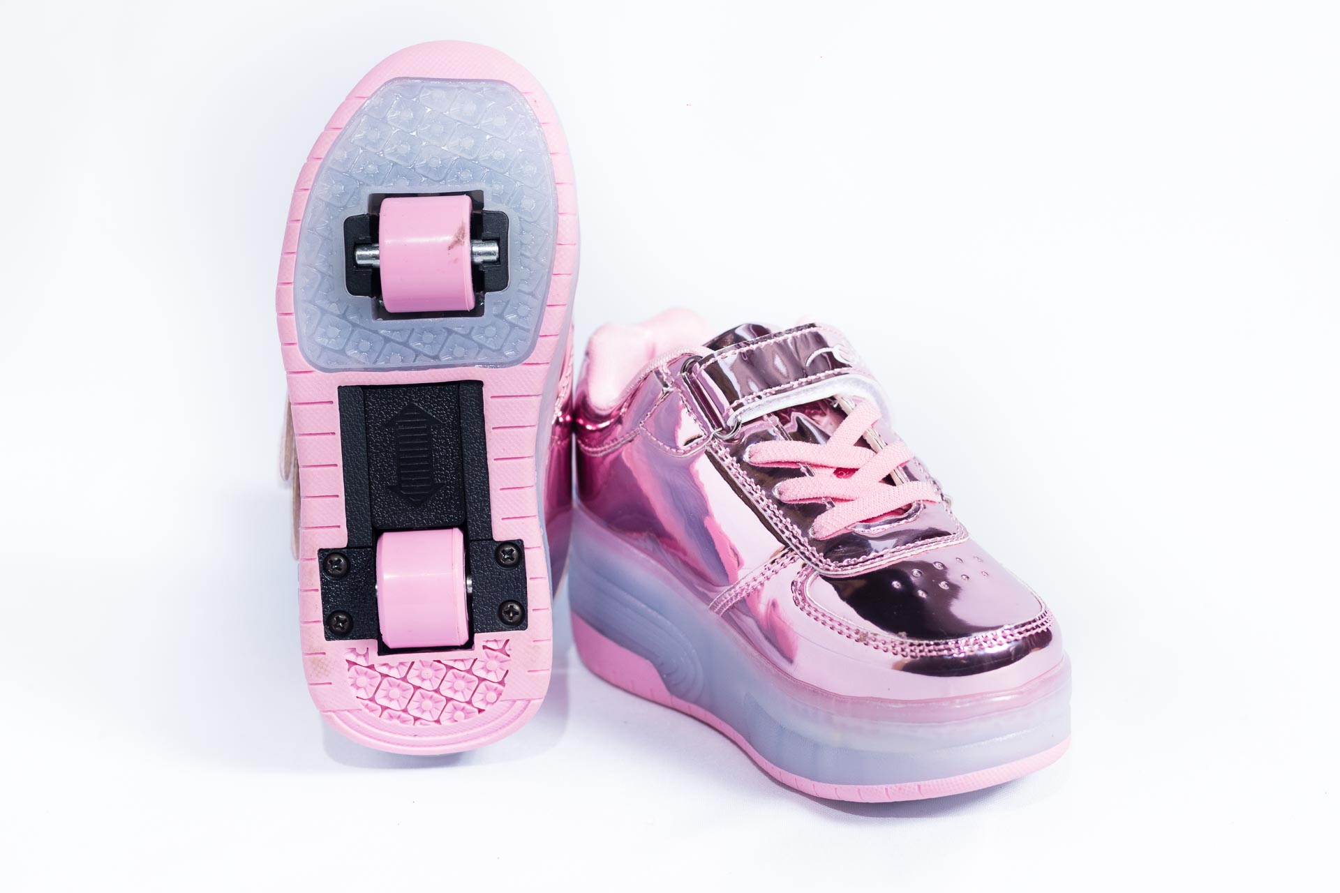 Foto 4 pulgar | Tenis Patín Con Luces Led Y Dos Ruedas Movibles, Diseño Alas Color Rosa Metálico.