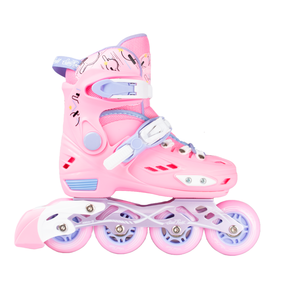 Combo De Patines Ajustables Pro Plus Color Rosa Con Mochila Y Protecciones Incluidas