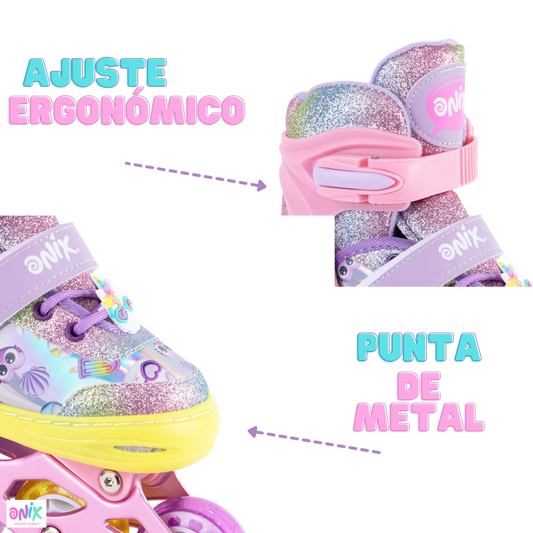Foto 4 | Patines De Línea Ajustables Onix Multicolor Glitter Con Kit De Protección Para Niña
