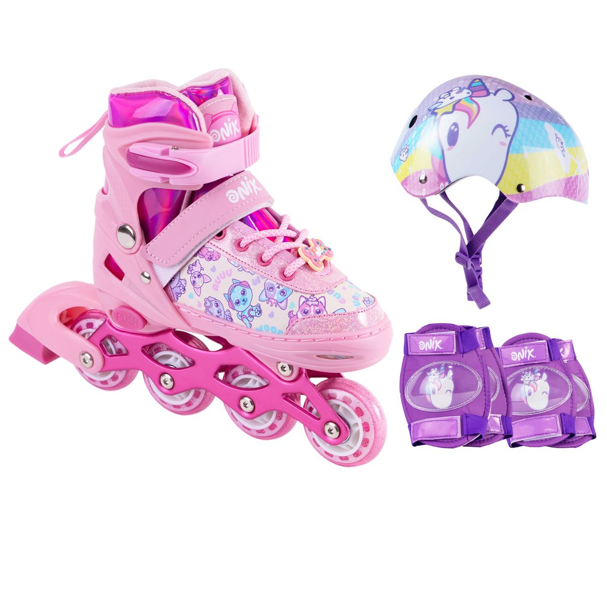 Patines De Línea Ajustables Onix Rosa Pink Con Kit De Protección Para Niña