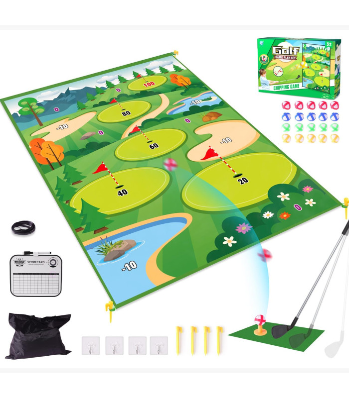 Juego De Golf Para Niños Con Tapete Para Interiores Con Pelotas Verde