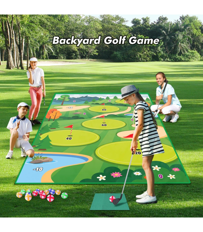 Foto 9 pulgar | Juego De Golf Para Niños Con Tapete Para Interiores Con Pelotas Verde