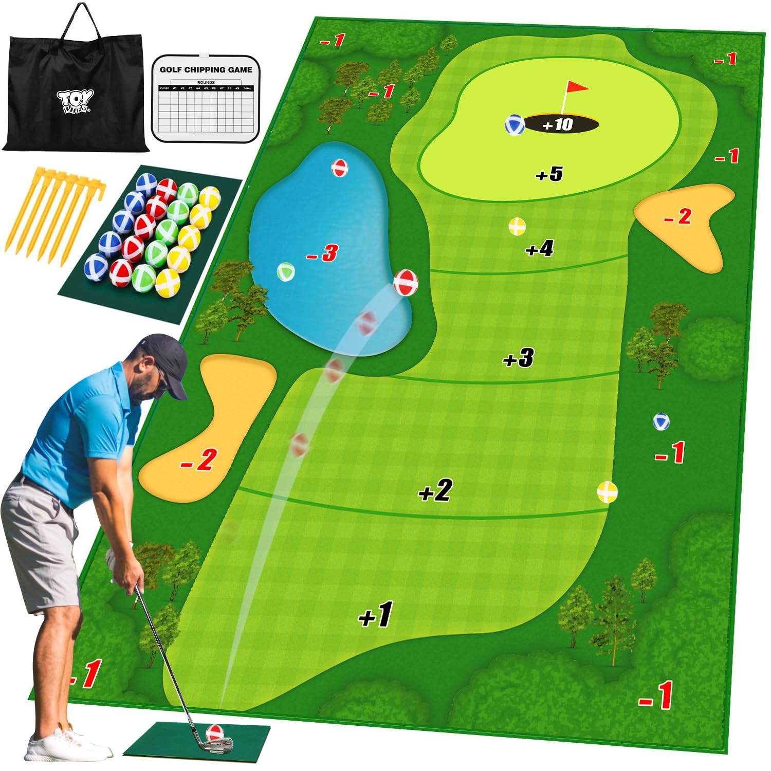 Foto 2 pulgar | Alfombrillas De Práctica De Golf Toy Life Para Toda La Familia Con 20 Pelotas - Venta Internacional.