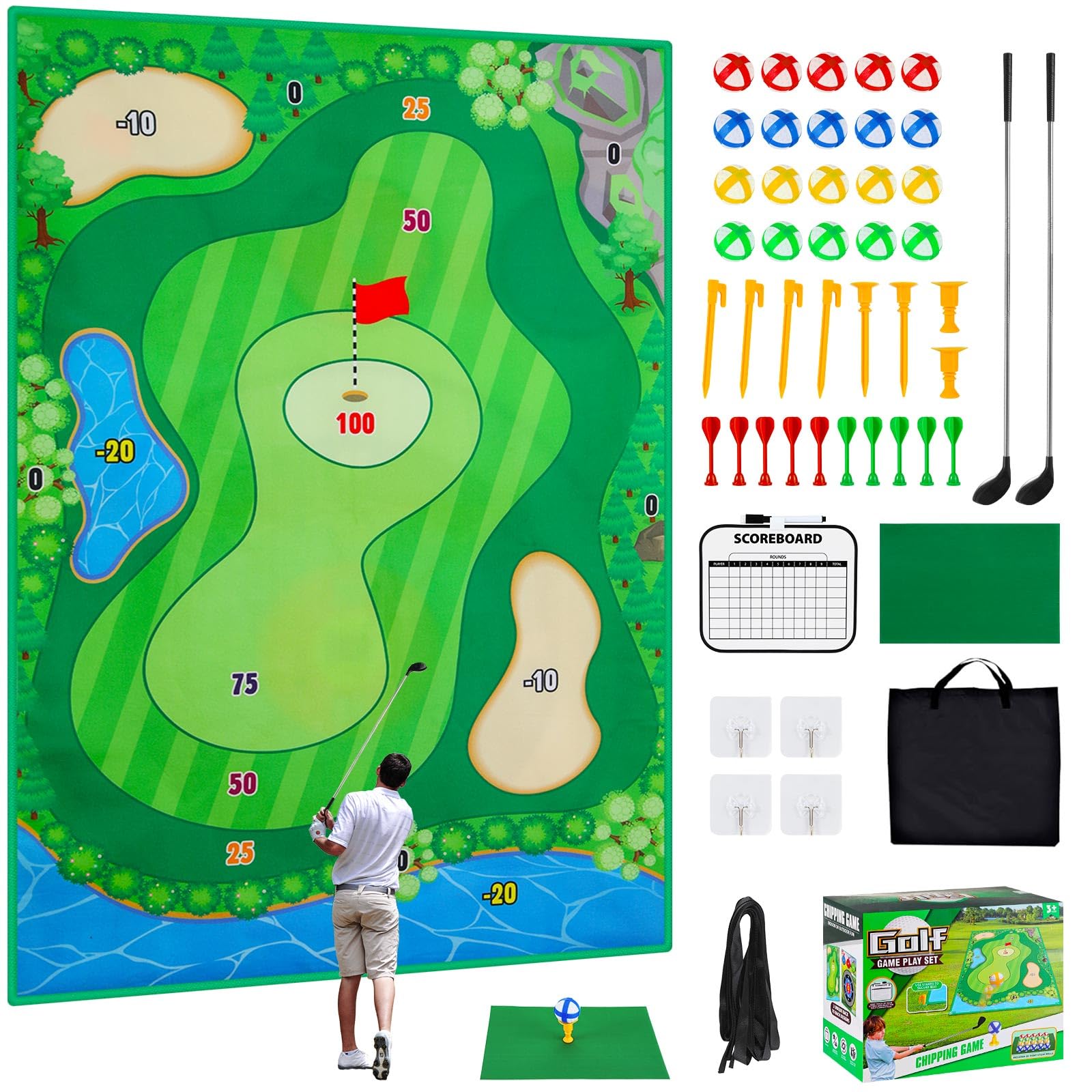 Foto 1 | Juego De Alfombrillas De Golf Moko De 47 X 70 Cm Con 2 Palos Y 20 Bolas Adhesivas - Venta Internacional.