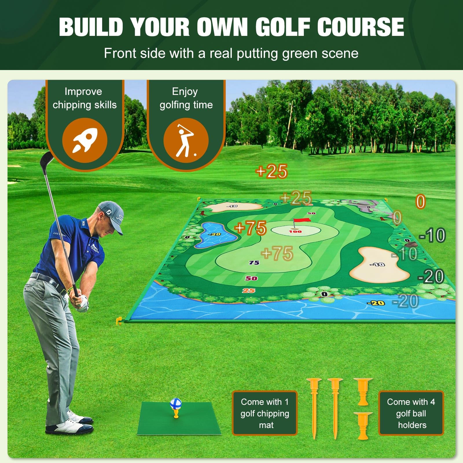 Foto 3 pulgar | Juego De Alfombrillas De Golf Moko De 47 X 70 Cm Con 2 Palos Y 20 Bolas Adhesivas - Venta Internacional.