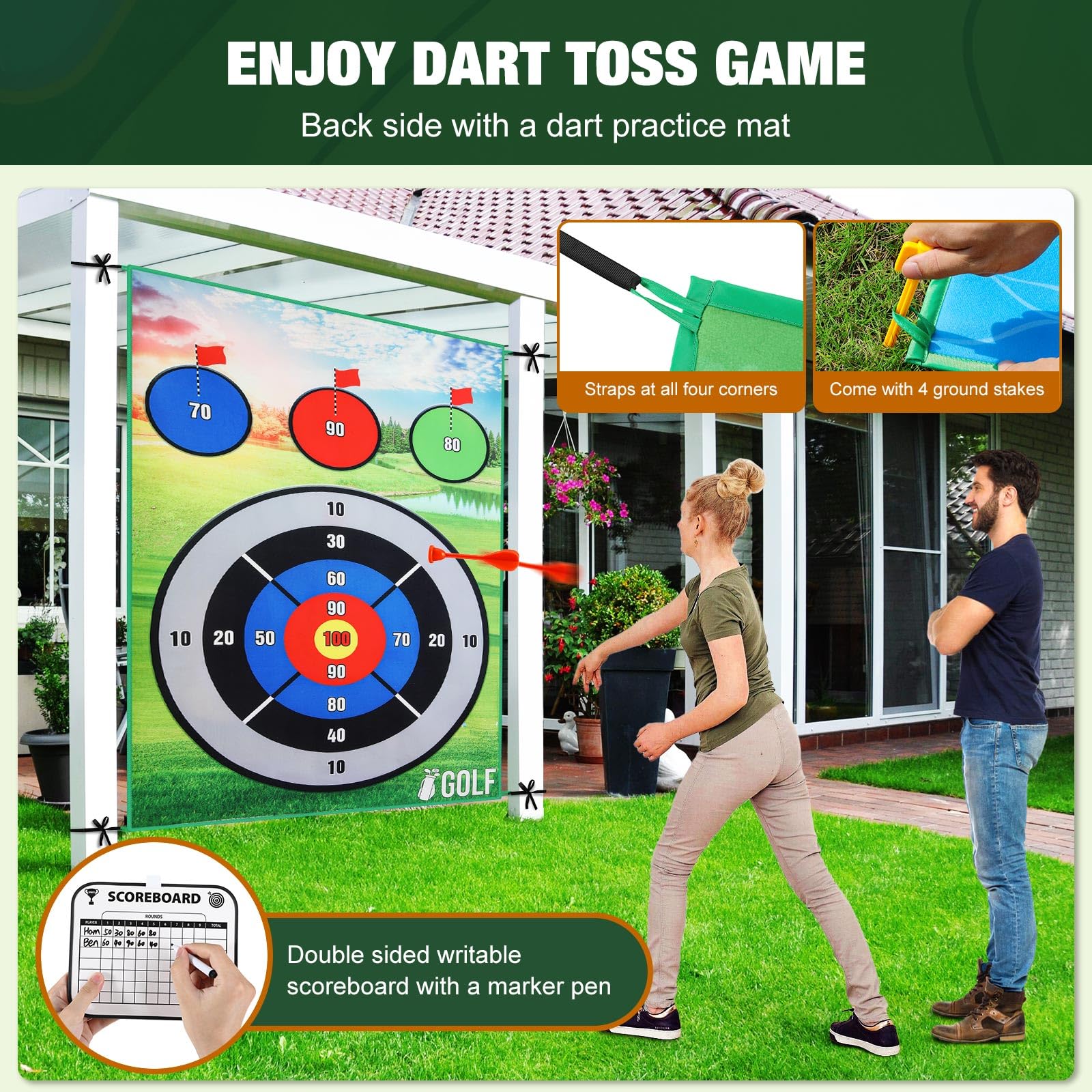 Foto 4 pulgar | Juego De Alfombrillas De Golf Moko De 47 X 70 Cm Con 2 Palos Y 20 Bolas Adhesivas - Venta Internacional.