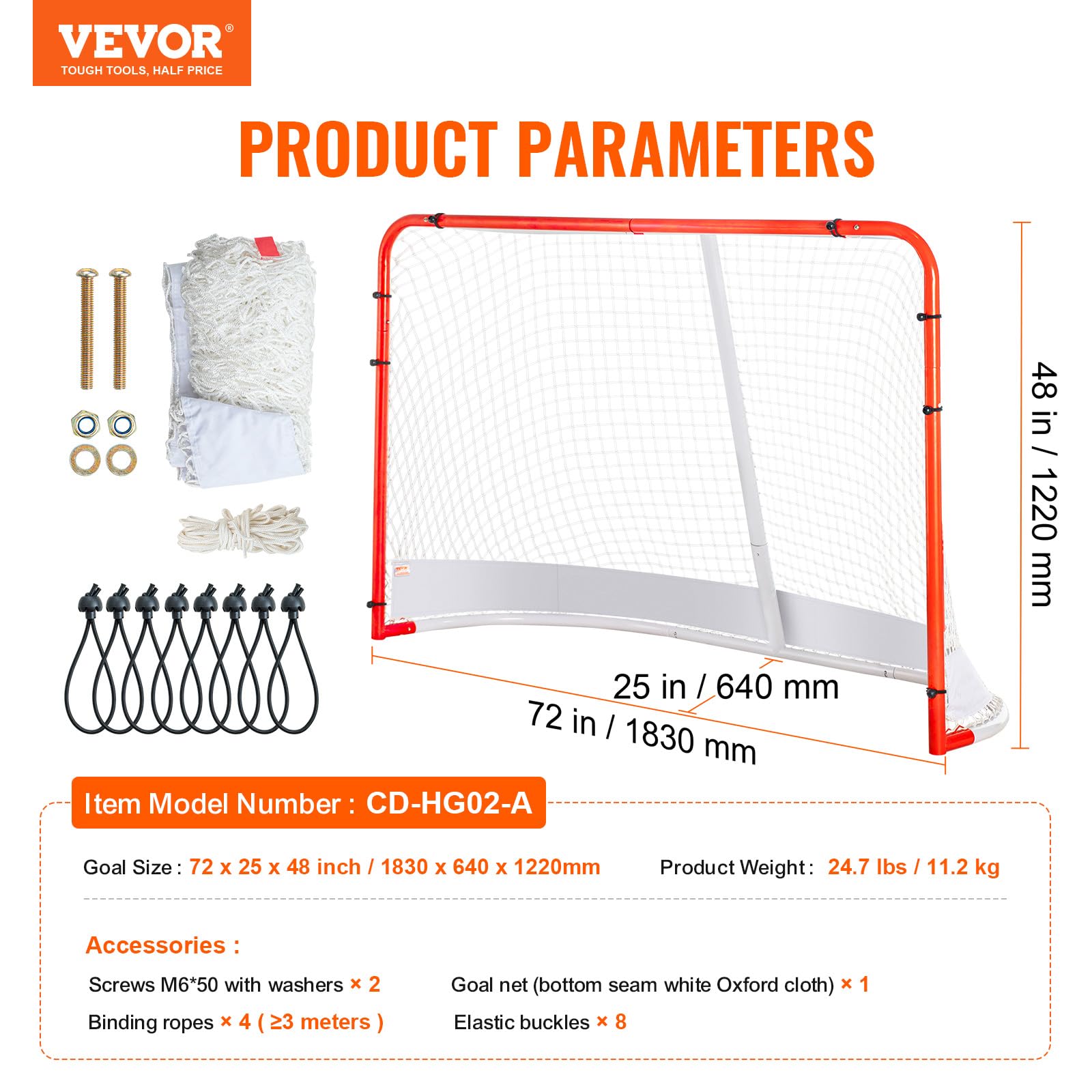 Foto 7 | Red De Hockey Callejero Vevor Para Interiores Y Exteriores De Acero, 72 X 48 Cm, Blanco/rojo - Venta Internacional.