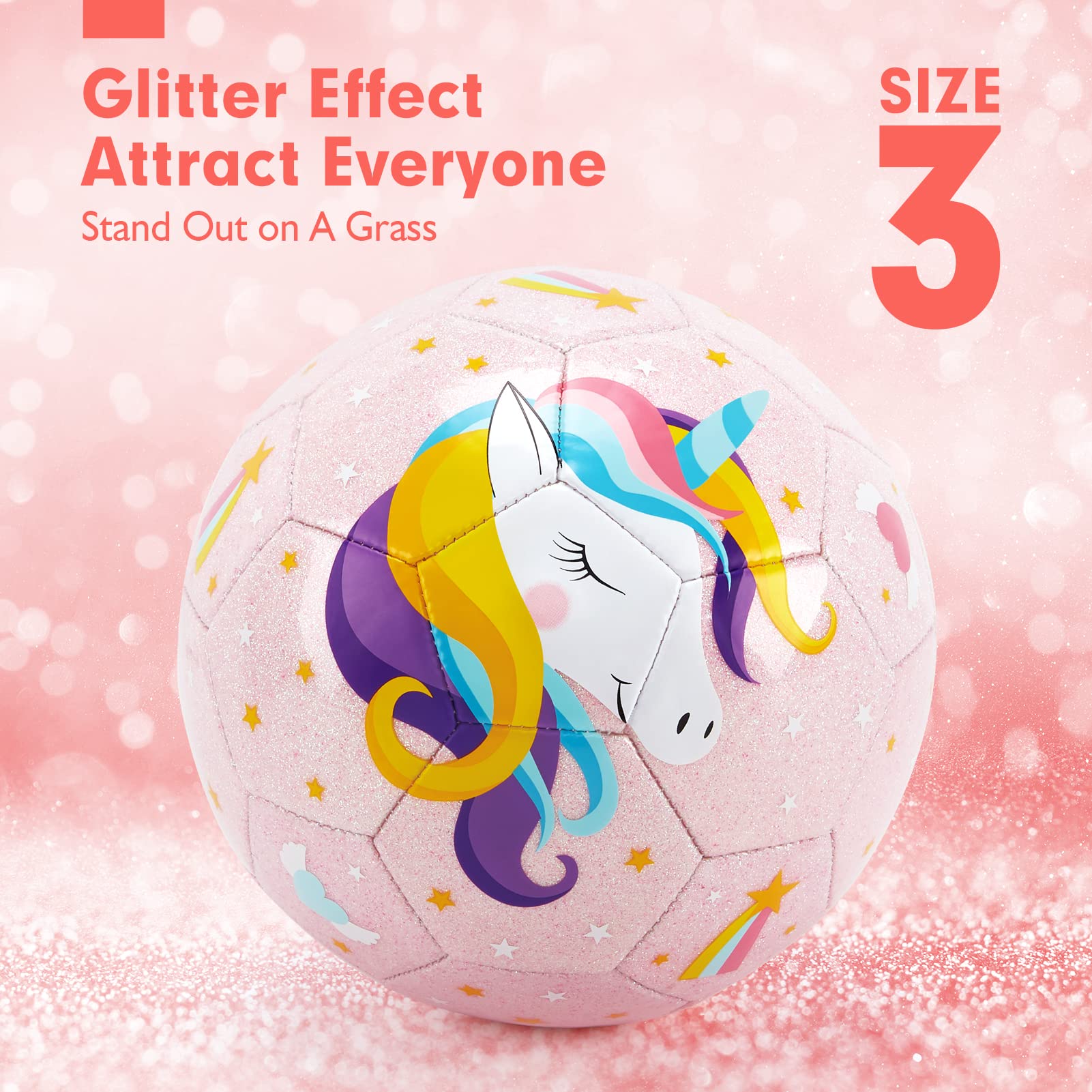 Foto 3 pulgar | Balón De Fútbol Con Estampado De Unicornios Con Purpurina, Tamaño 3, Para Niños, Con Bomba - Venta Internacional.