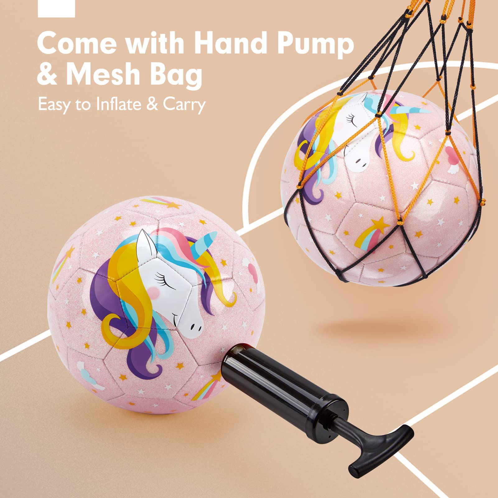 Foto 7 pulgar | Balón De Fútbol Con Estampado De Unicornios Con Purpurina, Tamaño 3, Para Niños, Con Bomba - Venta Internacional.
