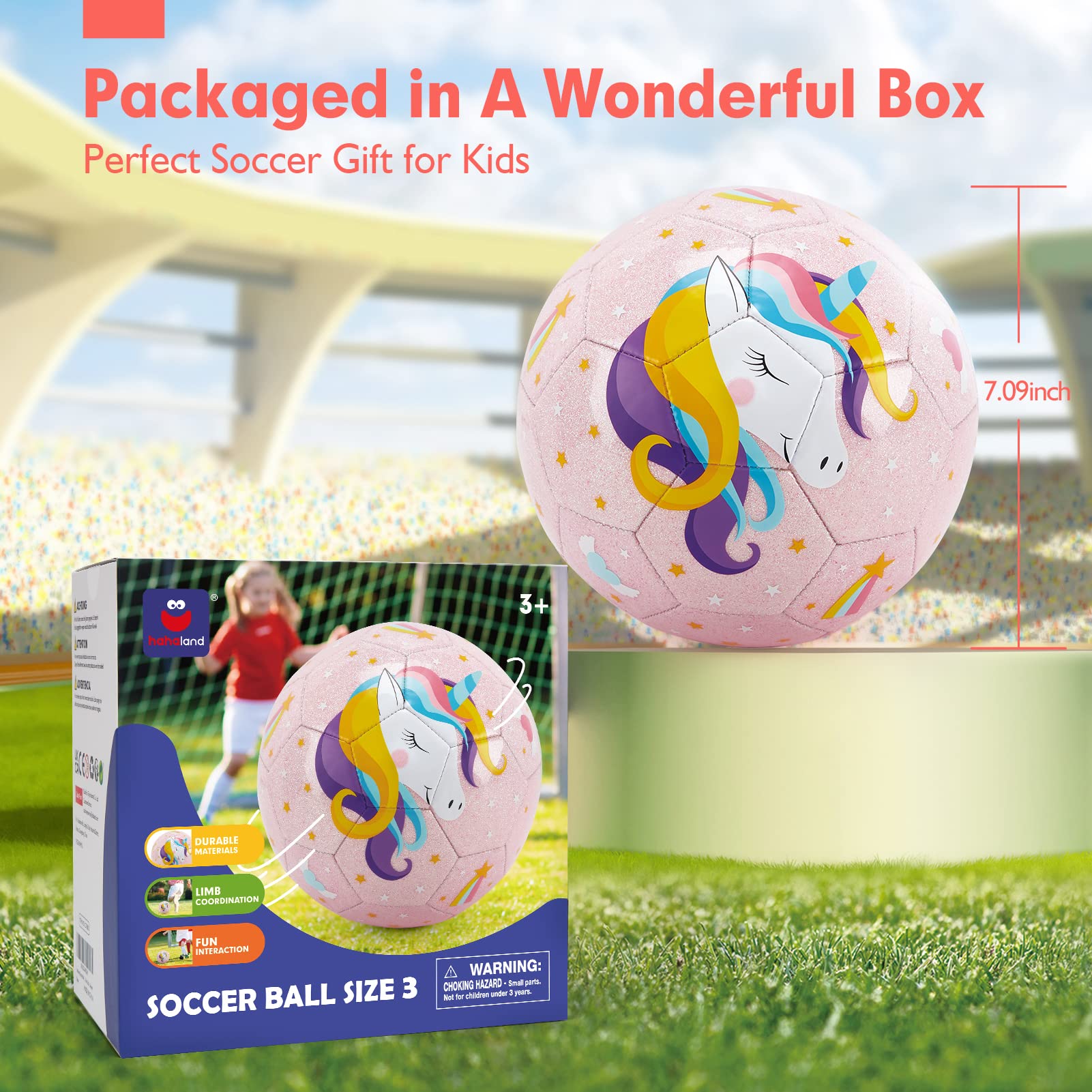 Foto 8 pulgar | Balón De Fútbol Con Estampado De Unicornios Con Purpurina, Tamaño 3, Para Niños, Con Bomba - Venta Internacional.