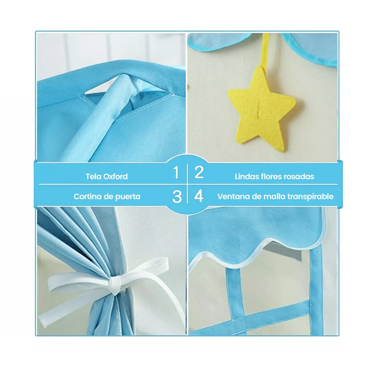 Foto 3 pulgar | Casa de Campaña Diseño de Princesas Azul con Blanco