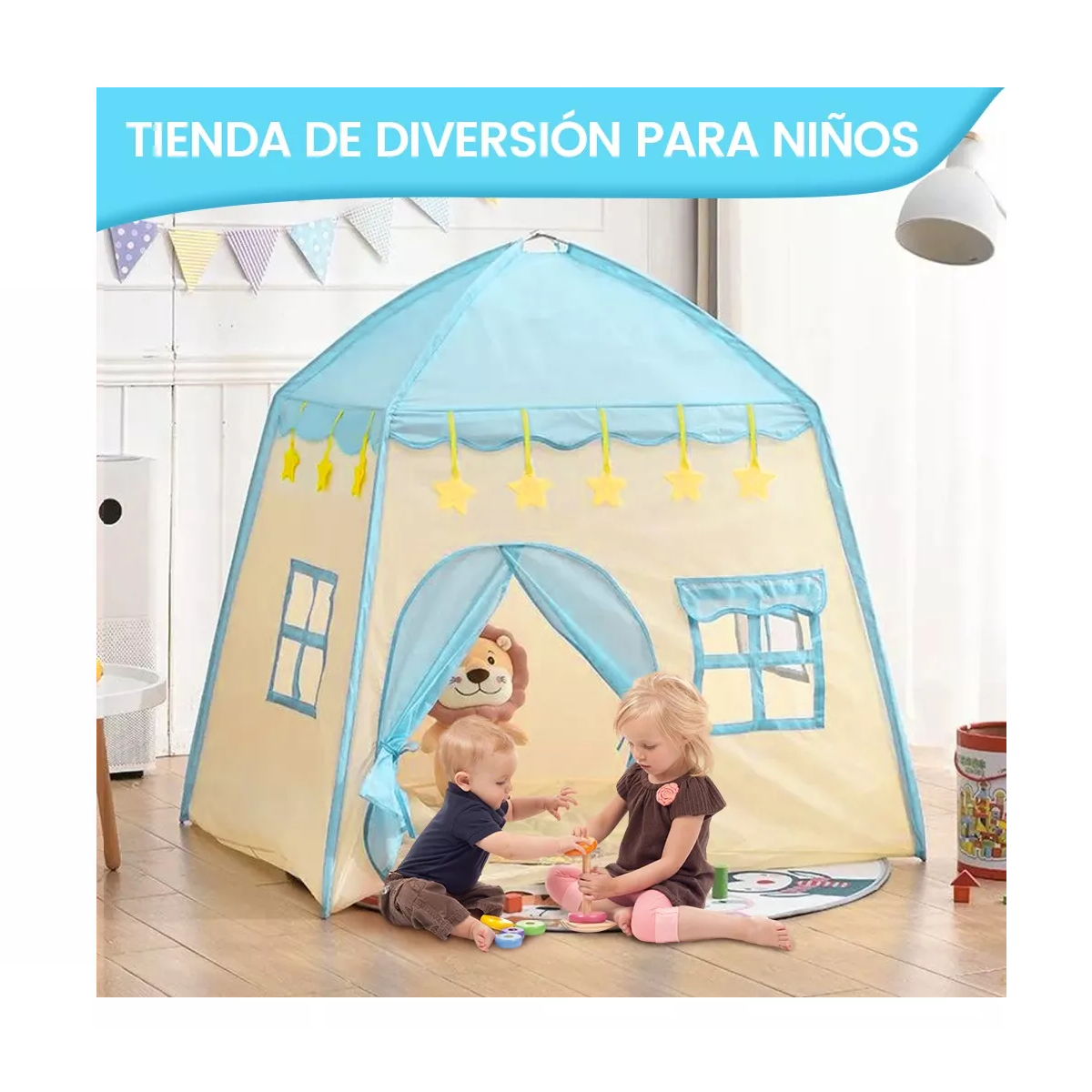 Foto 4 pulgar | Casa de Campaña Diseño de Princesas Azul con Blanco