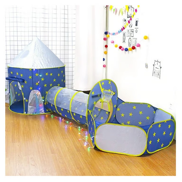 Foto 4 pulgar | Castillo para Niños 3 en 1 Túnel de Rastreo y Corral con Aro de Baloncesto