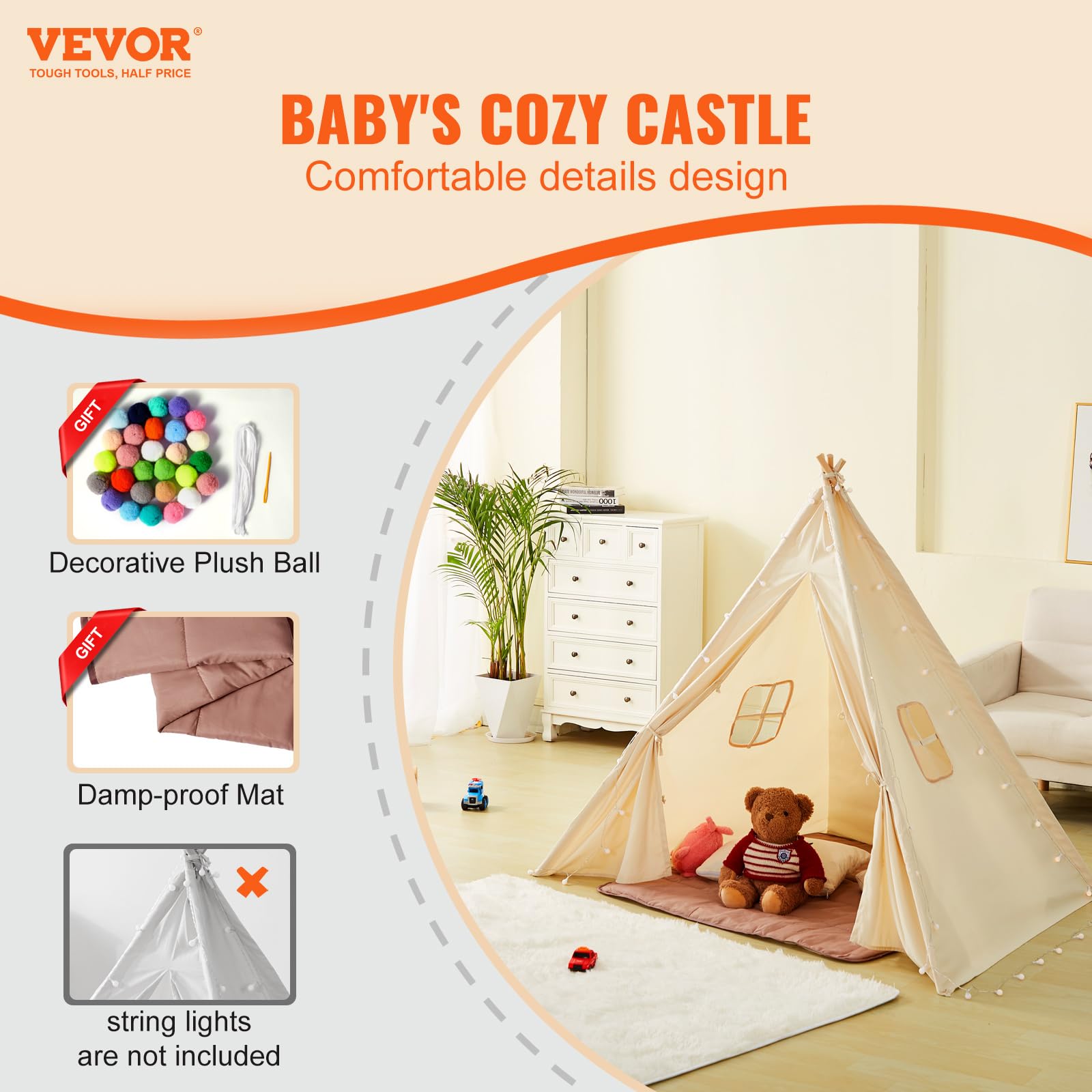 Foto 3 pulgar | Carpa Tipi Vevor de Interior para Niños - Venta Internacional