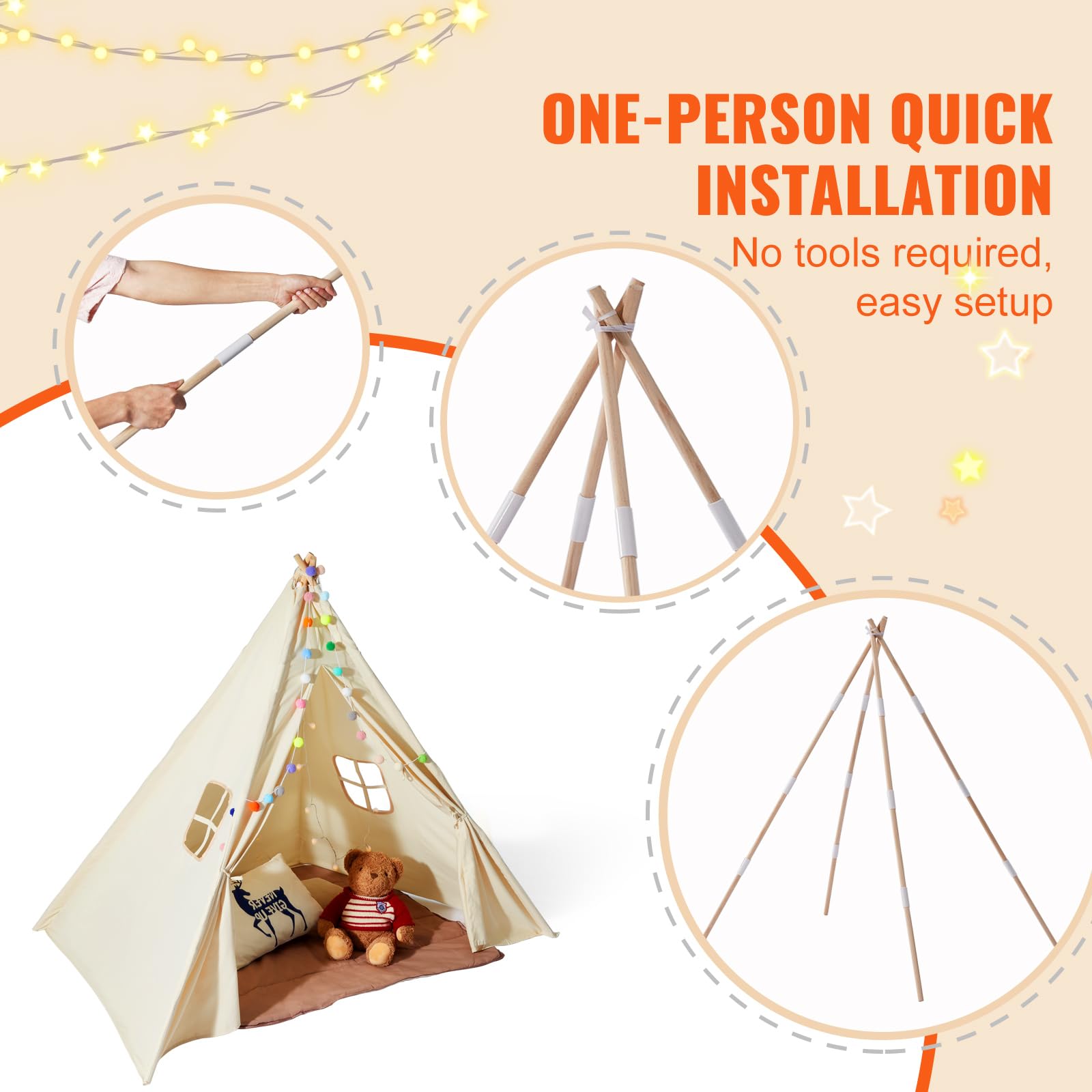 Foto 6 pulgar | Carpa Tipi Vevor de Interior para Niños - Venta Internacional