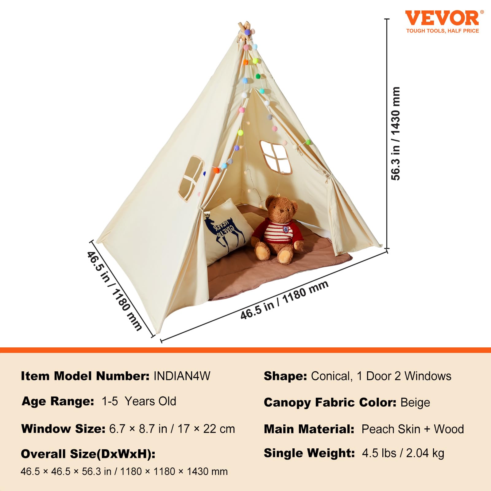 Foto 8 pulgar | Carpa Tipi Vevor de Interior para Niños - Venta Internacional
