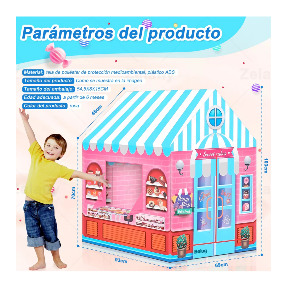 Foto 3 pulgar | Tienda Carpa Casita Casa Juguete Rosa Con Azul Belug