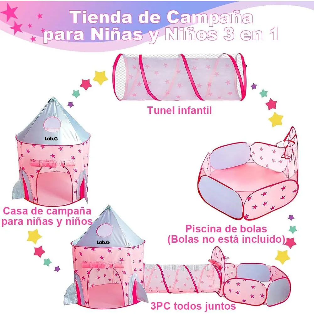 Foto 4 pulgar | Casita Para Niños Lab.g  Juegos Tienda Alberca De Pelotas 3 En 1 Rosa Estrellas