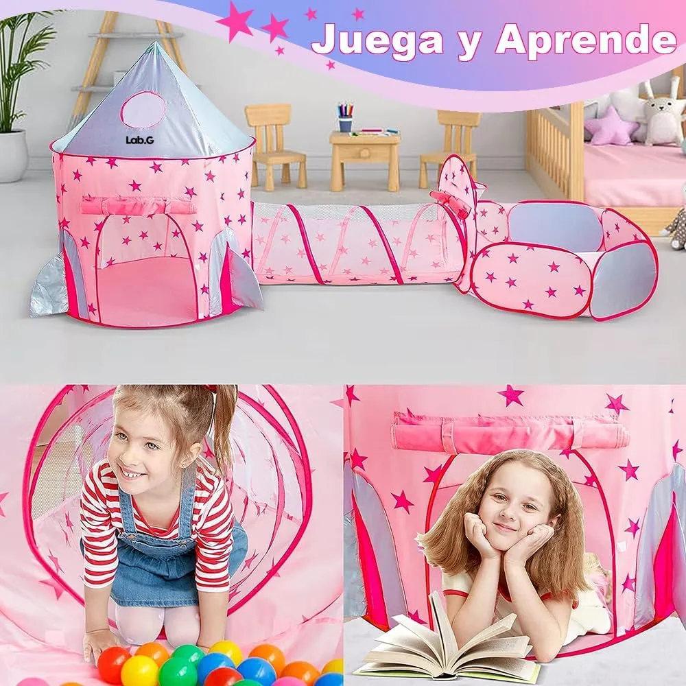 Foto 6 pulgar | Casita Para Niños Lab.g  Juegos Tienda Alberca De Pelotas 3 En 1 Rosa Estrellas