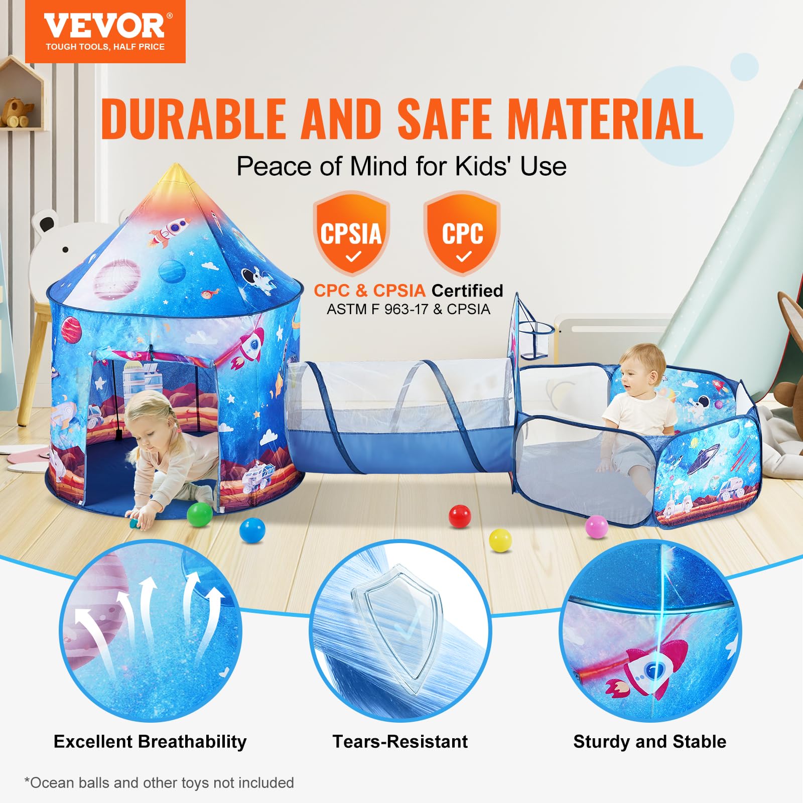 Foto 3 pulgar | Carpa De Juegos Para Niños Con Túnel Vevor 3 En 1 Para Niños Y Niñas - Venta Internacional.