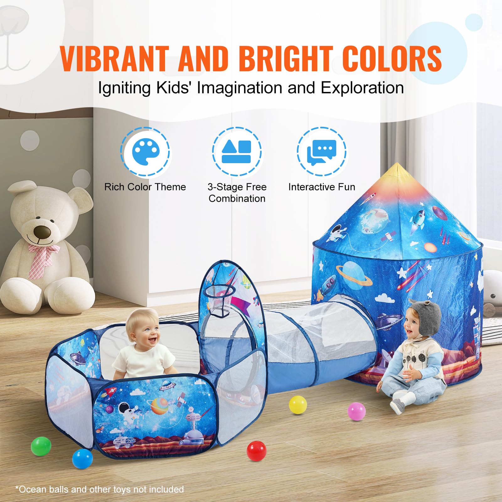 Foto 5 pulgar | Carpa De Juegos Para Niños Con Túnel Vevor 3 En 1 Para Niños Y Niñas - Venta Internacional.