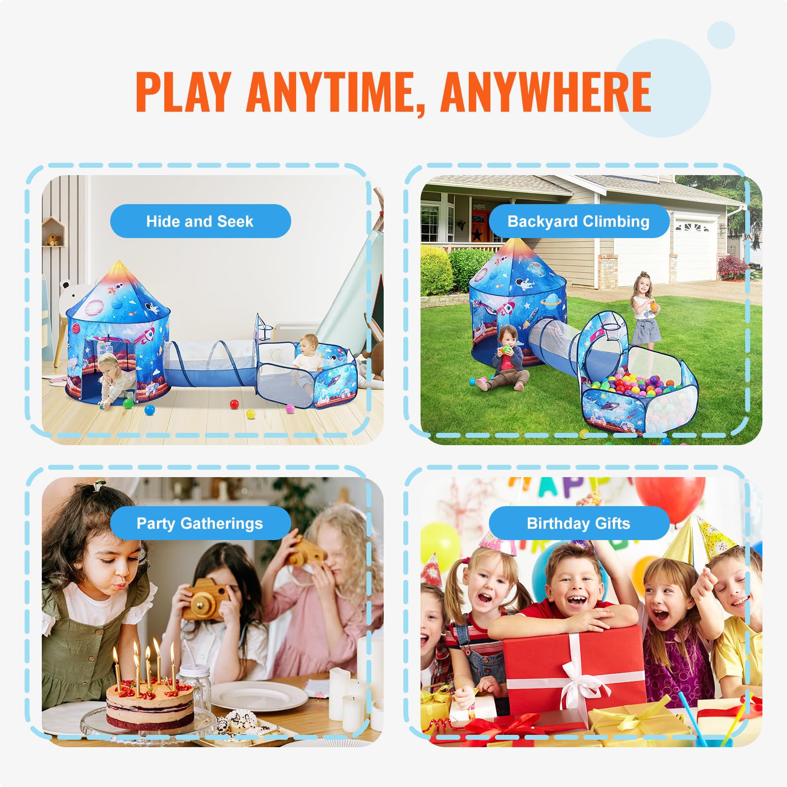 Foto 7 pulgar | Carpa De Juegos Para Niños Con Túnel Vevor 3 En 1 Para Niños Y Niñas - Venta Internacional.