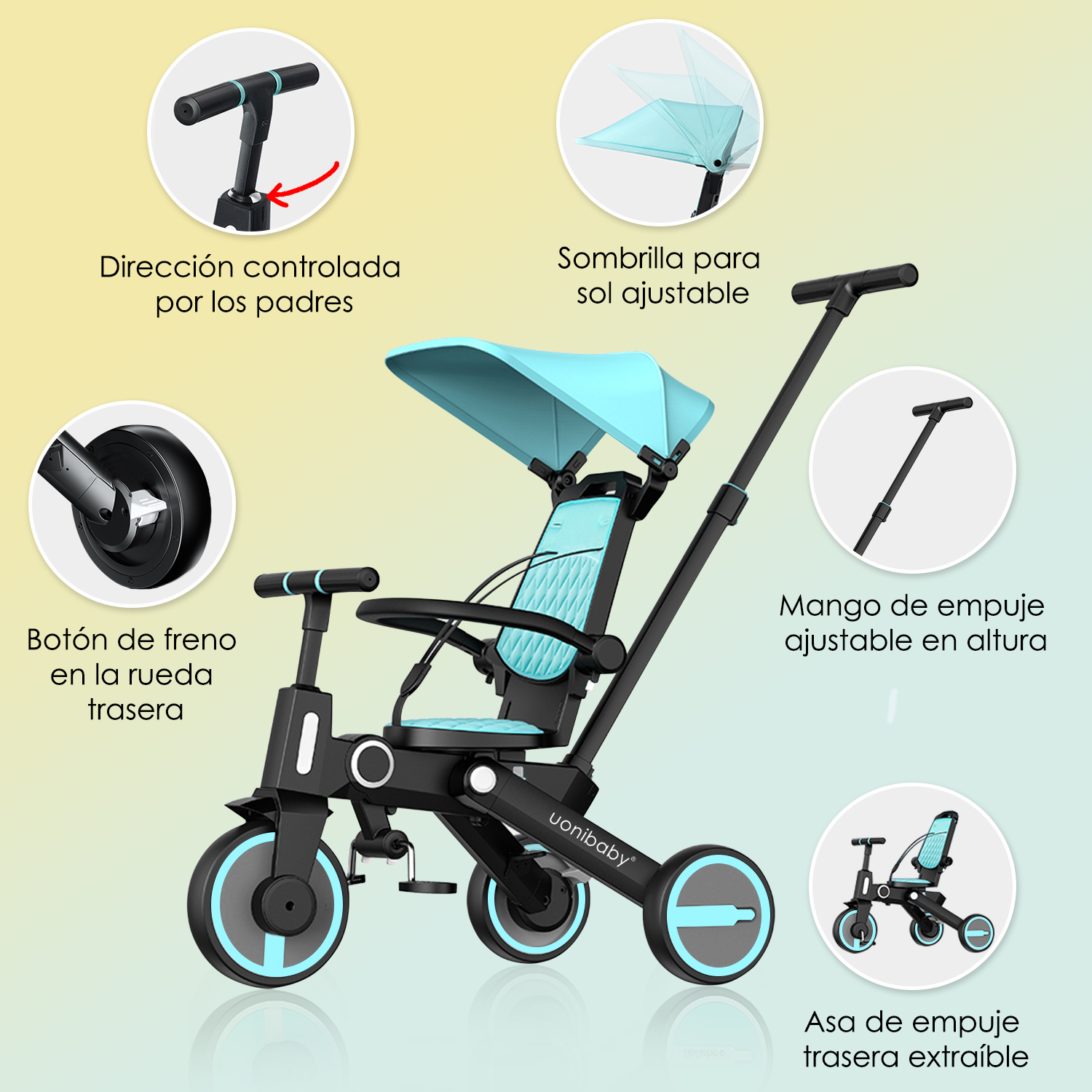 Foto 3 pulgar | Triciclo de Bebé 4 en 1 Sangkee Azul