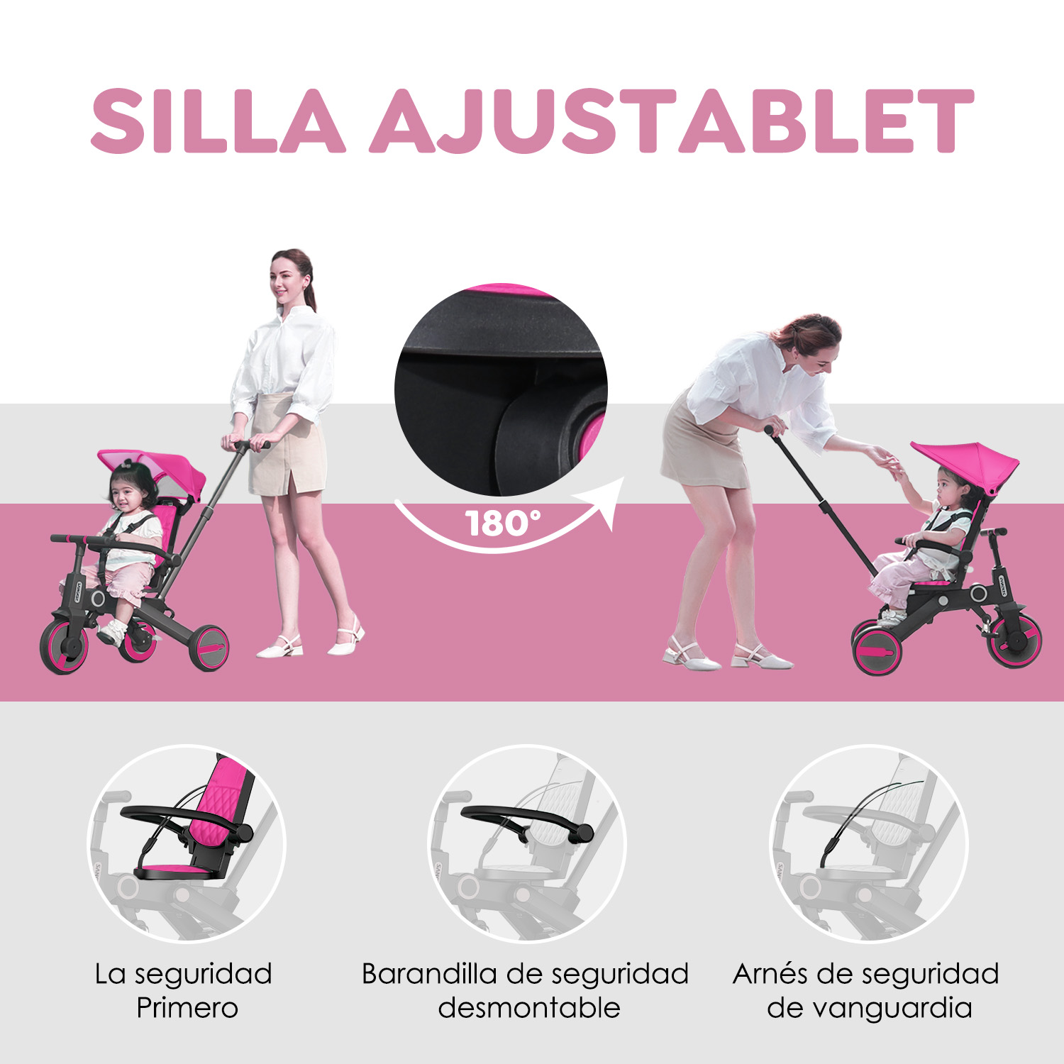 Foto 5 | Triciclo para Bebé 4 en 1 Sangkee Rosa