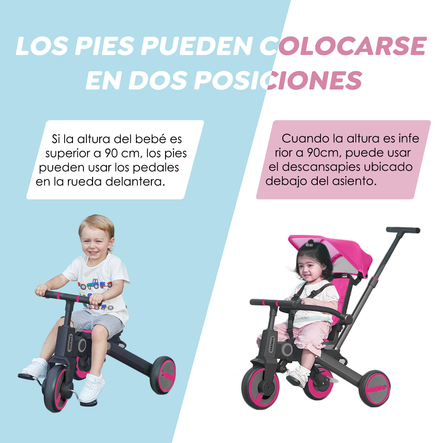 Foto 6 | Triciclo para Bebé 4 en 1 Sangkee Rosa