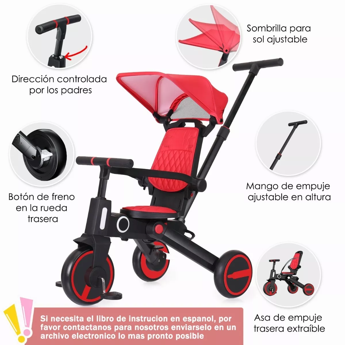 Foto 3 pulgar | Triciclo de Bebé 4 en 1 Sangkee S10006-Red color Rojo