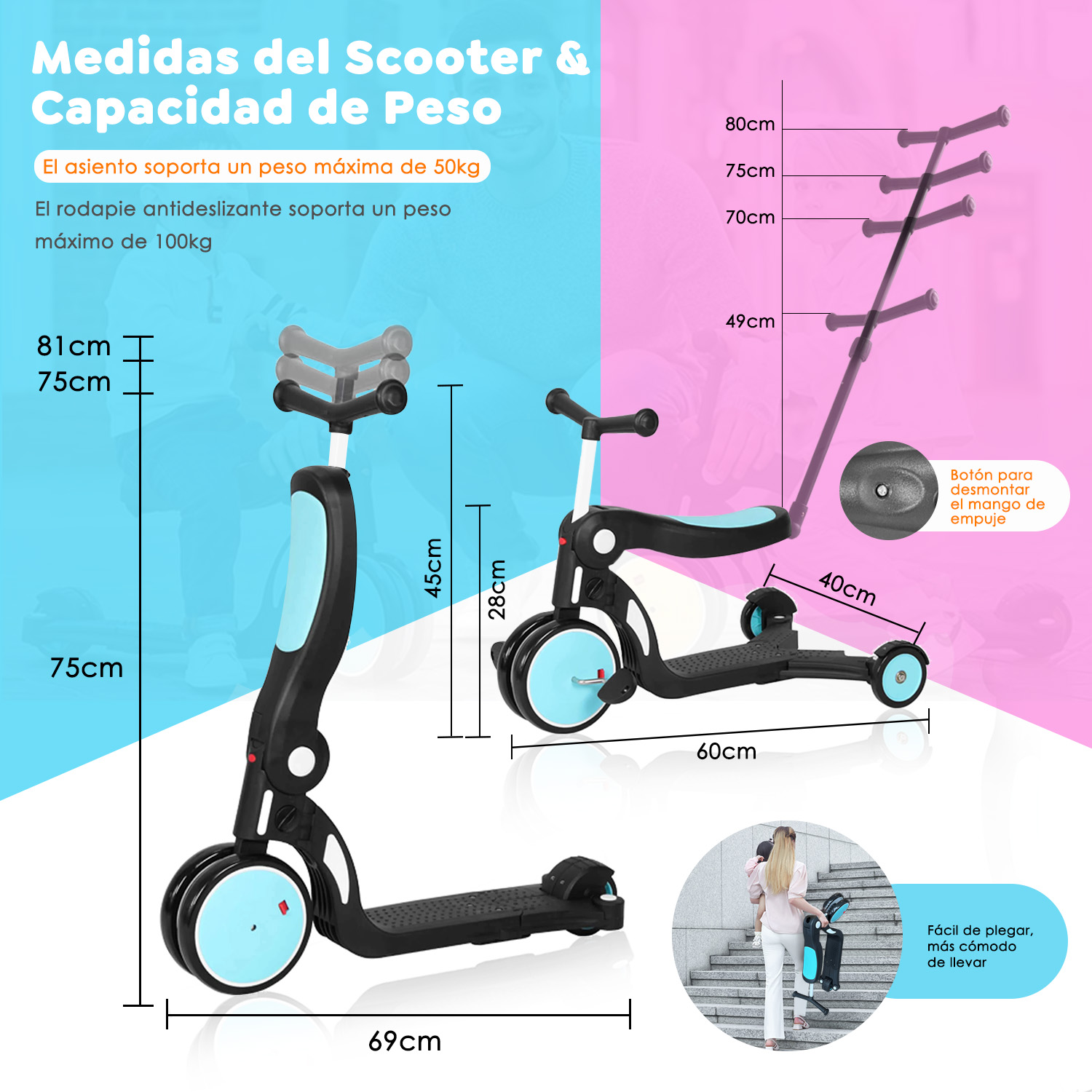 Foto 5 | Triciclo y Scooter Patín Multifuncional Plegable Sangkee 6 en 1 Verde