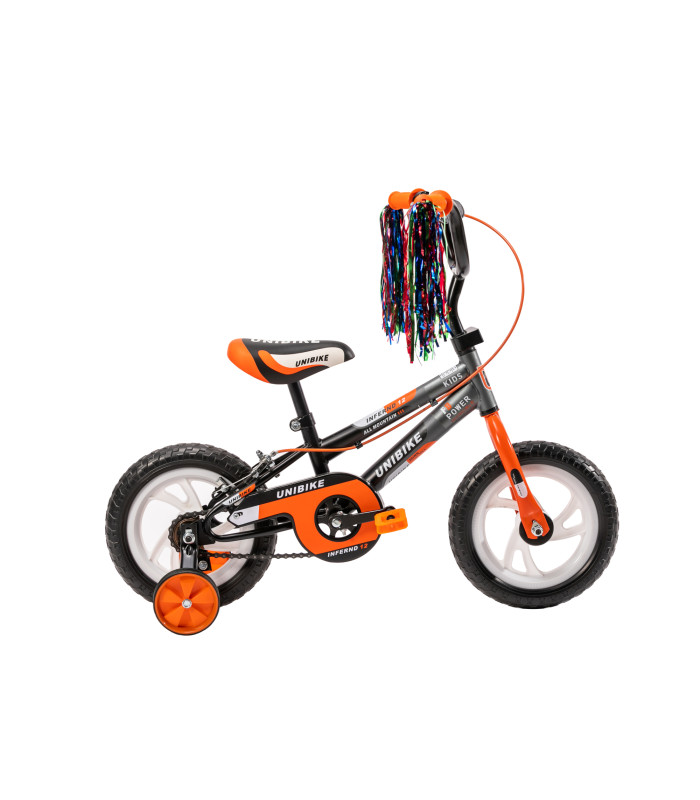 Bicicleta UNIBIKE Rodada 12 con Ruedas de Entrenamiento Naranja para Niños
