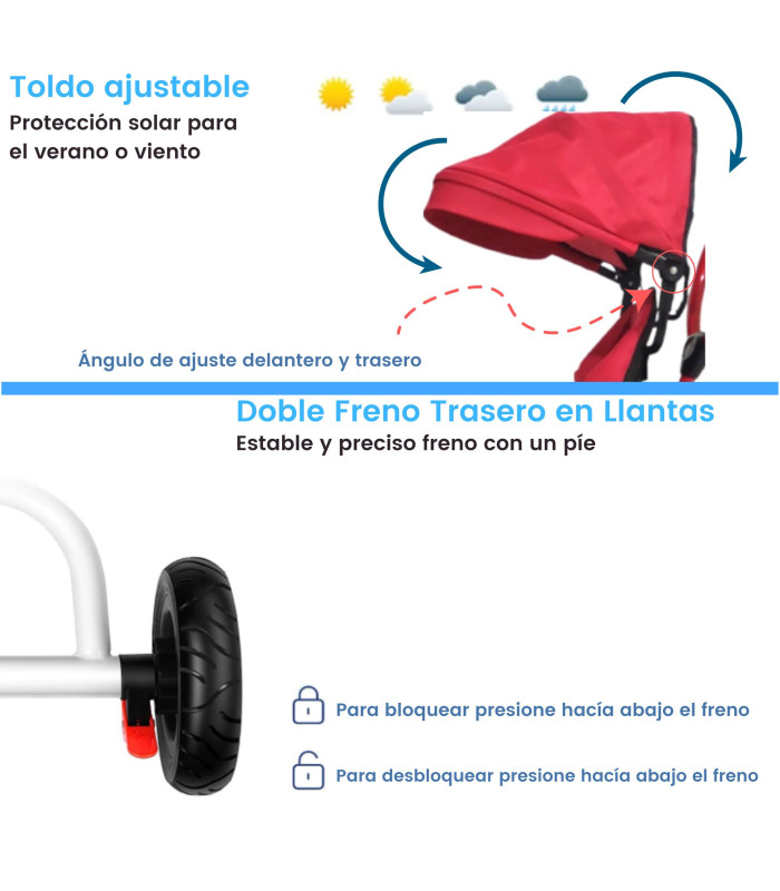 Foto 5 pulgar | Triciclo Doble Genérico Tek2029 color Rojo