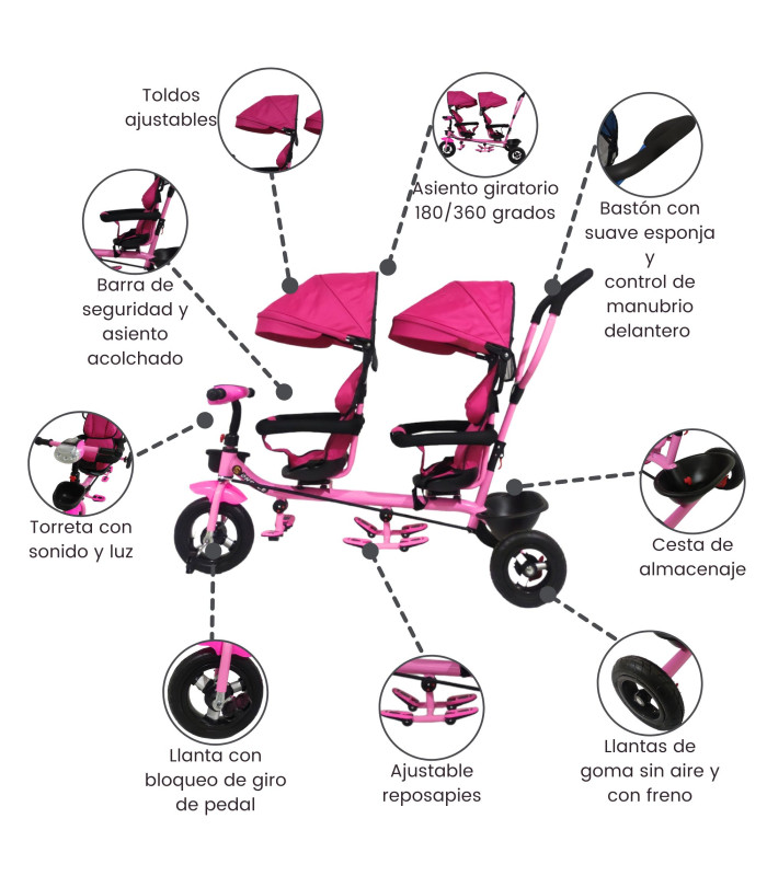 Foto 3 pulgar | Triciclo Doble Genérica Tek2029 color Rosa